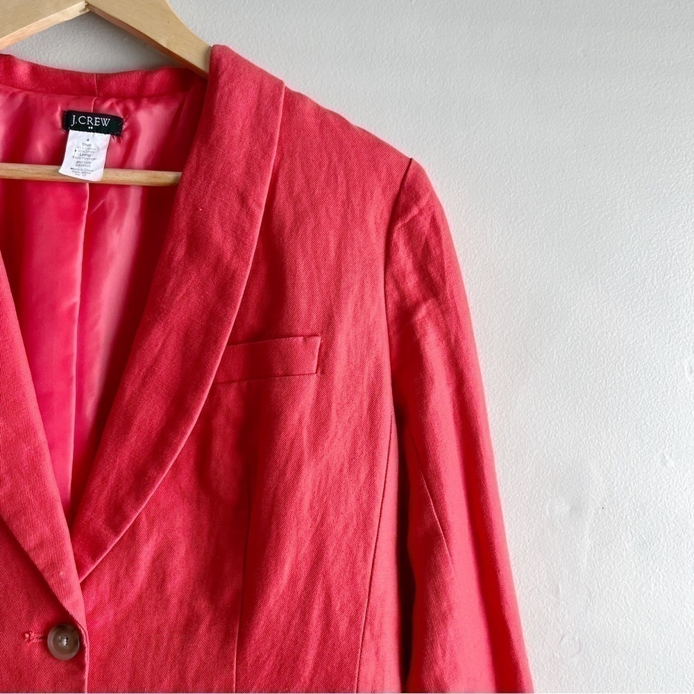 J.Crew Linen Cotton Blend Blazer in Coral Orange, Two-Button Front, Size 4 - Picture 4 of 8